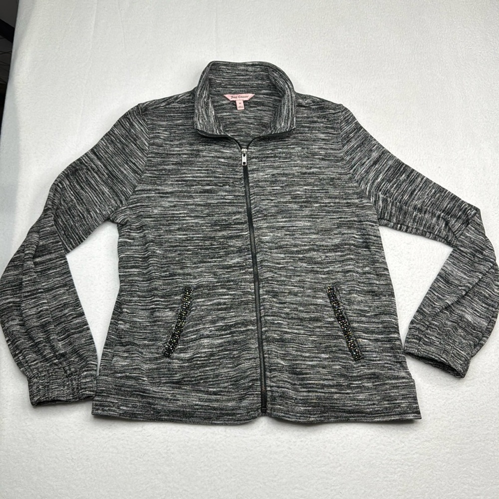 Juicy Couture Zip Up Embellished athletic Jacket size medium m gray heathered